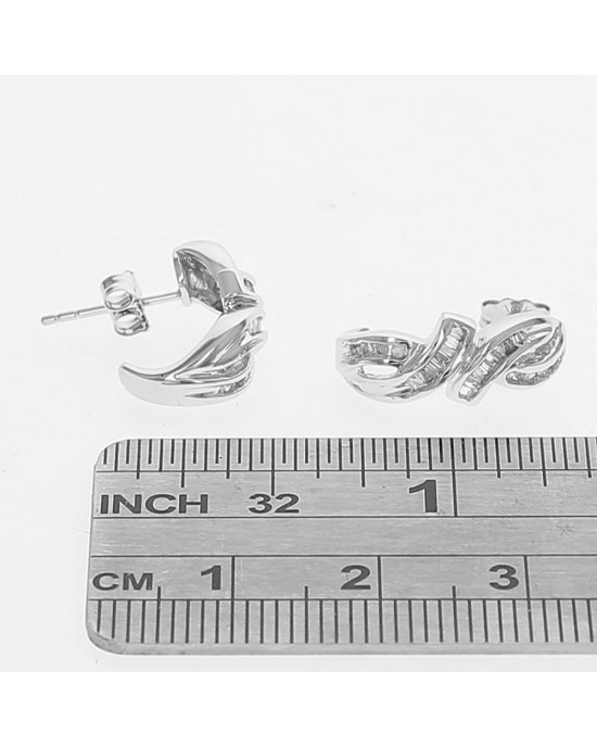 Baguette and Single Cut Diamond Bypass Earrings
